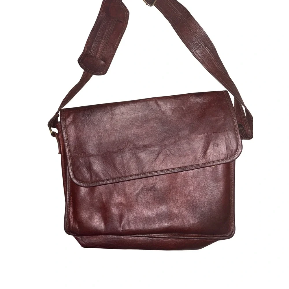 Urban Leather Messenger Bag Dark Brown Full Grain Leather Adjustable Strap